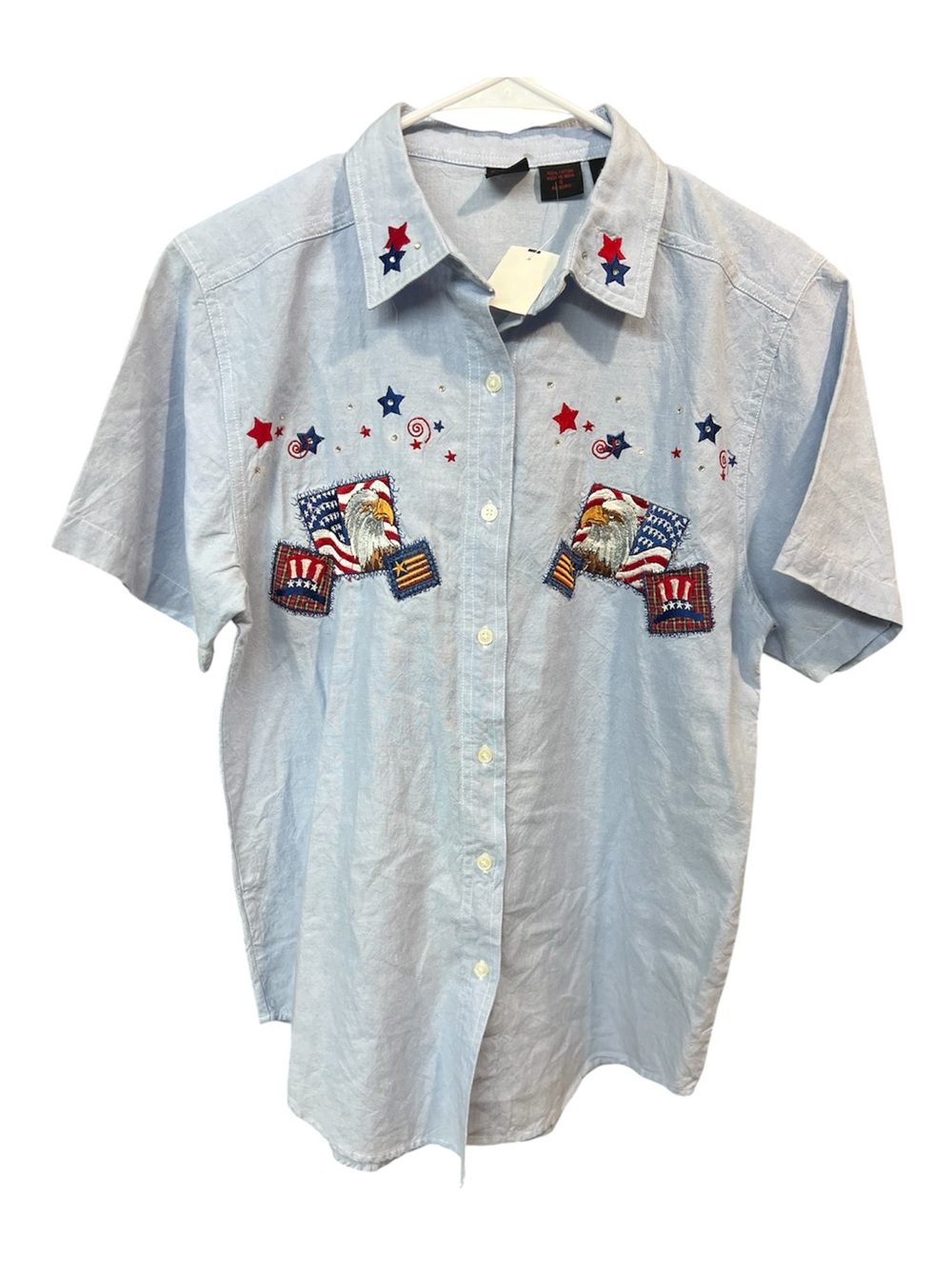 NWT Quizz Again Women 4th of July Shirt Patriotic Small Rhinestones